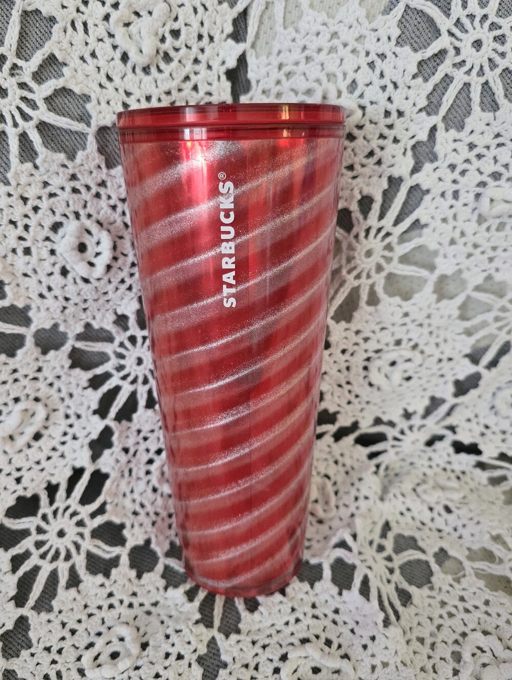 Starbucks Holiday Red Candy Cane Swirl Venti 24oz Cold Cup  - Christmas 2023